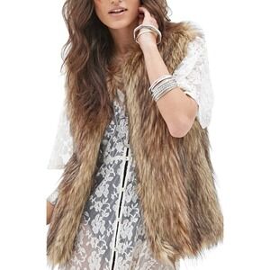 Tanming Faux Fur Vest Jacket Women's Size‎ M Brown Boho Peasant Raver Party NWT